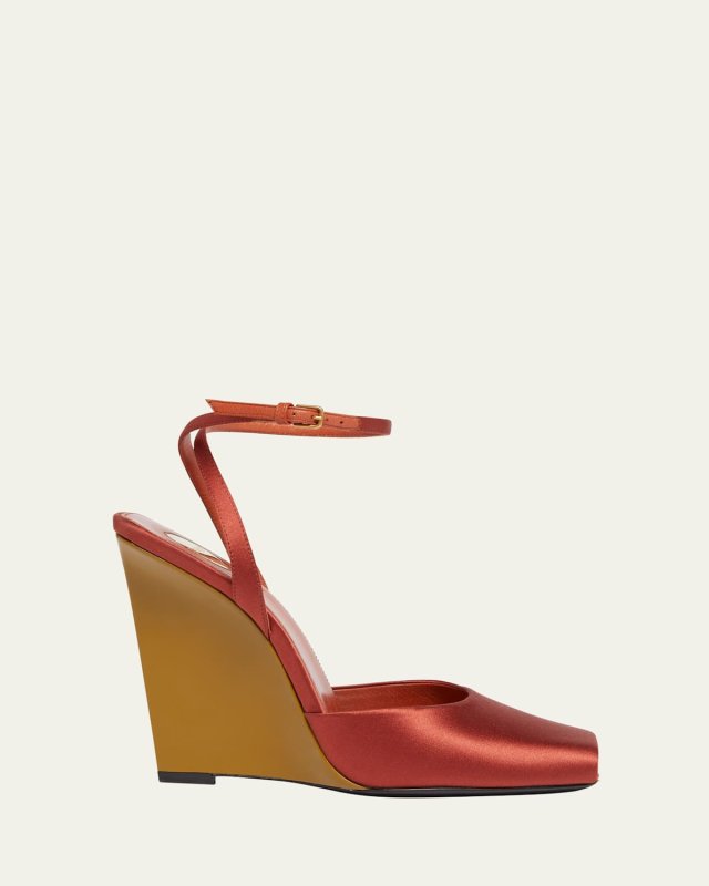 La Scandale Satin Ankle-Strap Wedge Sandals